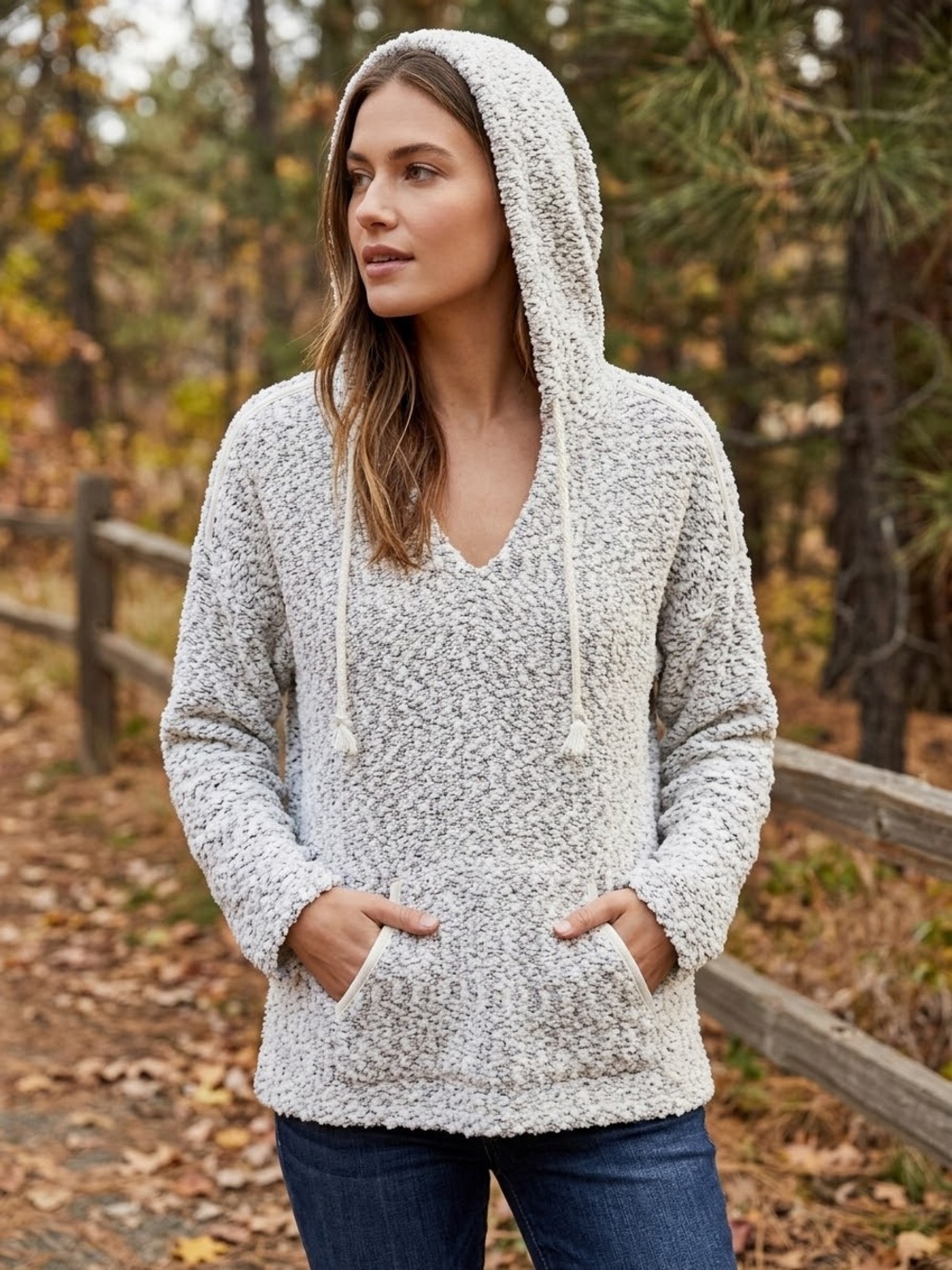 Lou & Grey Popcorn Knit Hooded Sweater Size L